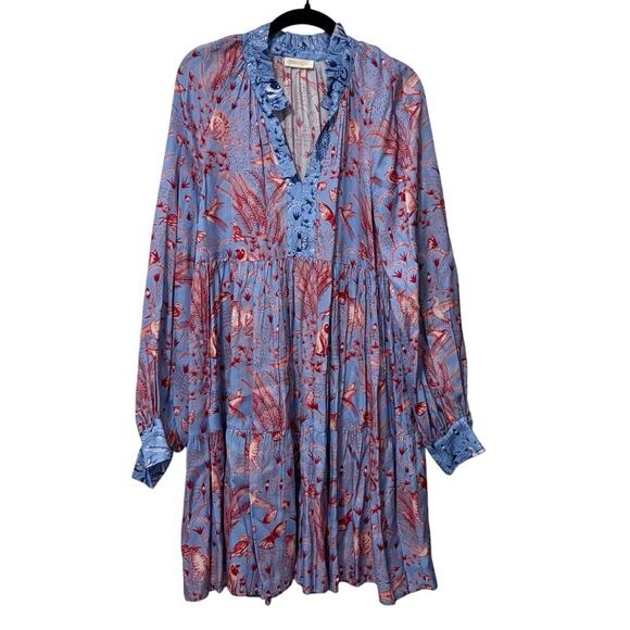 STINE GOYA Dresses & Skirts - Stine Goya Blue Pink Jasmine Floral Jungle Long Sleeve Mini Dress Size Small